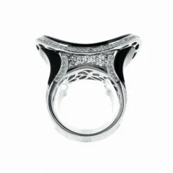 Bague Contemporaine or blanc diamants et onyx