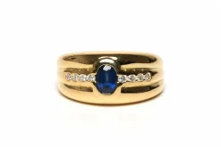 Bague contemporaine or jaune, saphir et diamants