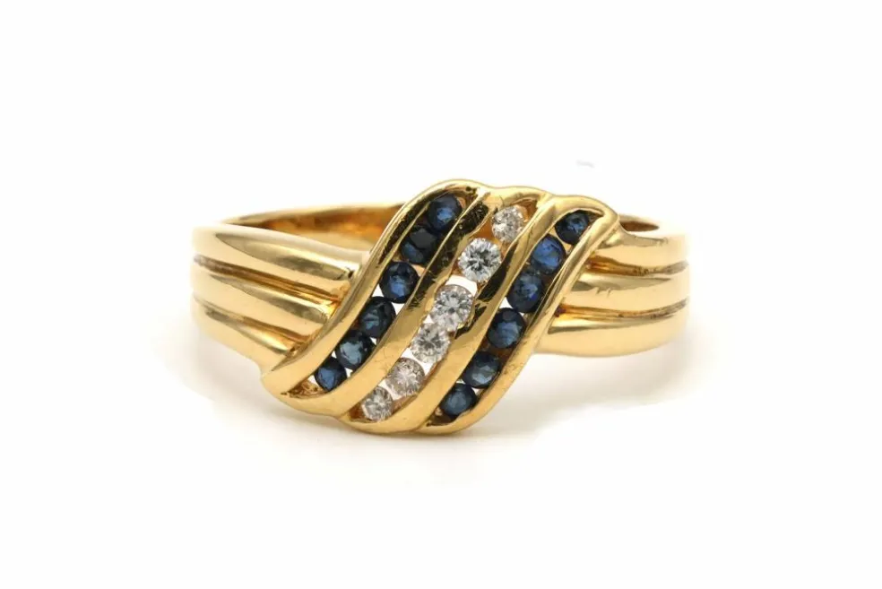 Bague contemporaine or jaune, saphirs, diamants