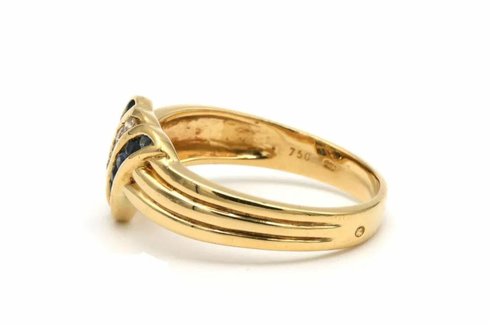 Bague contemporaine or jaune, saphirs, diamants
