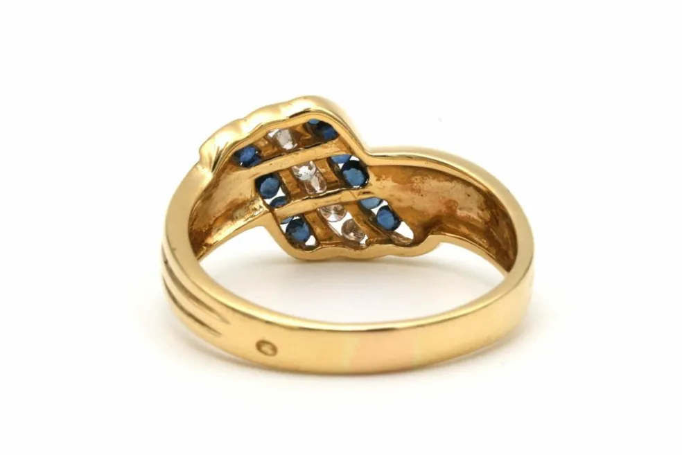 Bague contemporaine or jaune, saphirs, diamants