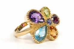 Bague contemporaine or jaune sertie de pierres multiples