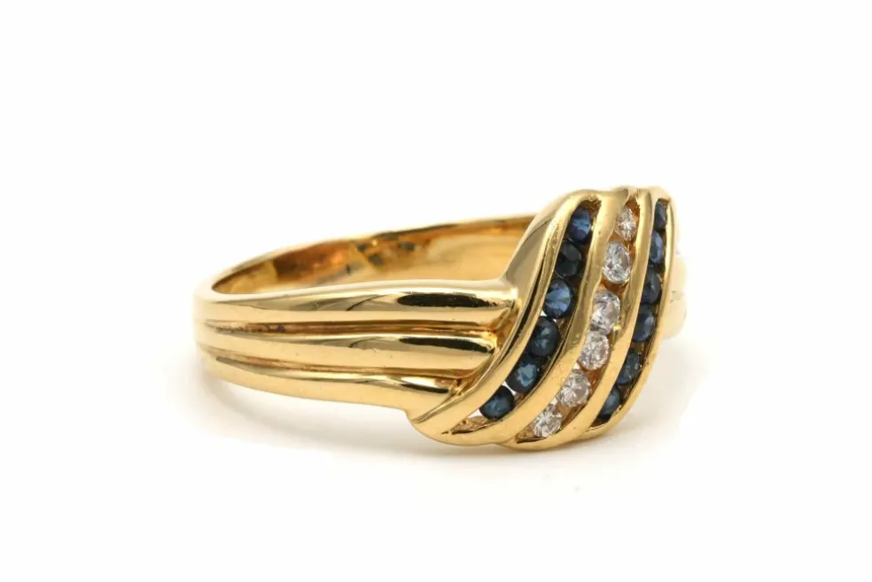Bague contemporaine or jaune, saphirs, diamants