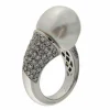 Bague contrarié en or blanc avec perle et diamants de 1,51 ct