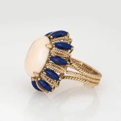 Bague Corail Peau d'Ange, Lapis Lazuli Années 60