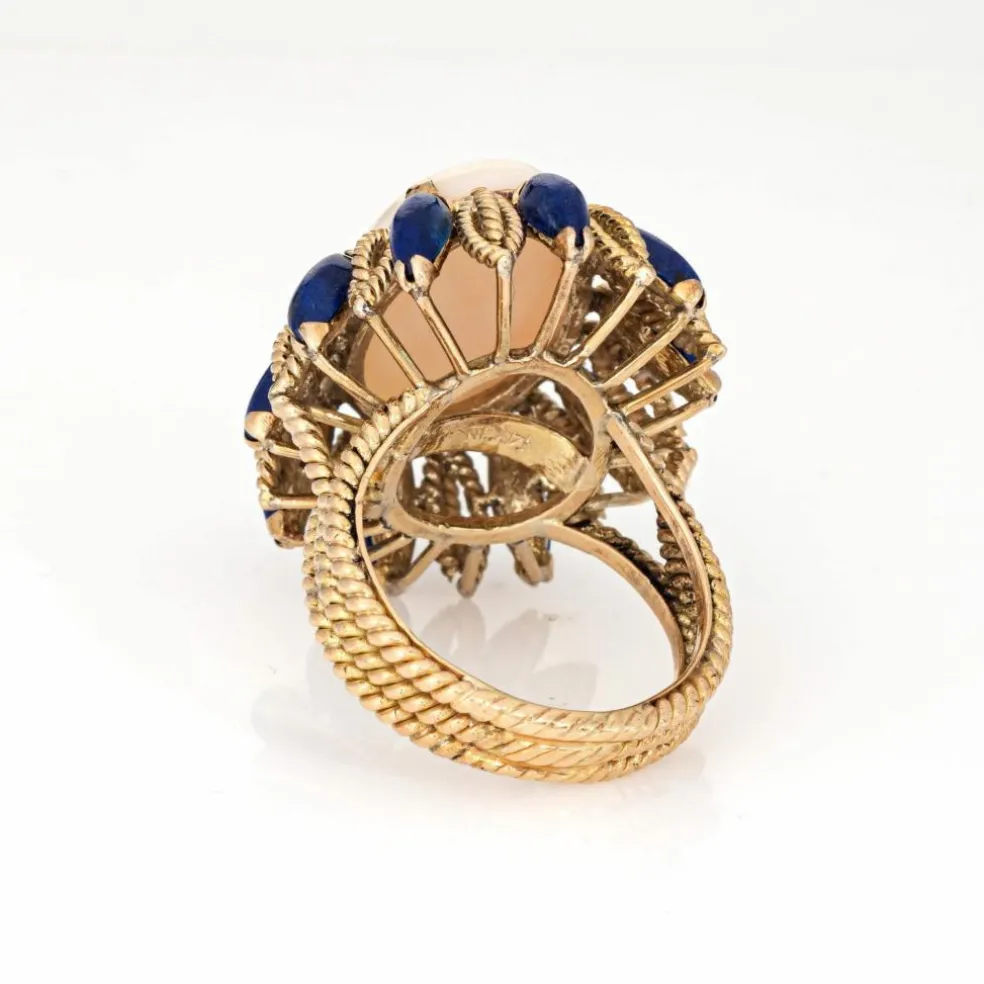 Bague Corail Peau d'Ange, Lapis Lazuli Années 60