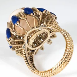 Bague Corail Peau d'Ange, Lapis Lazuli Années 60