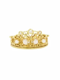 Bague couronne or jaune diamants perles