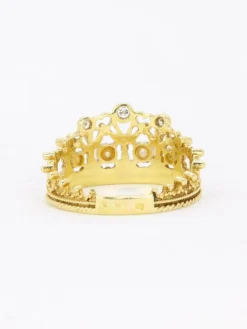 Bague couronne or jaune diamants perles