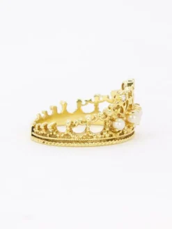 Bague couronne or jaune diamants perles
