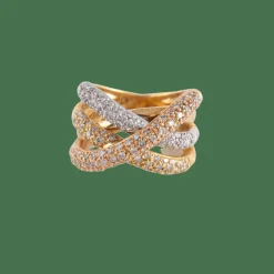 Bague Croisée 3 ors pavage Diamants