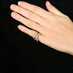Bague Croisée 3 ors pavage Diamants