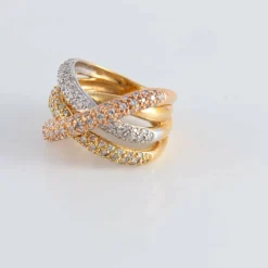 Bague Croisée 3 ors pavage Diamants