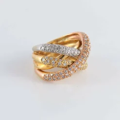 Bague Croisée 3 ors pavage Diamants