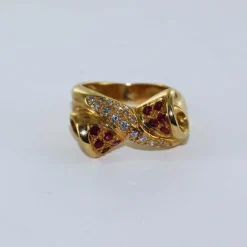 Bague croisée noeud diamants et rubis
