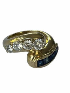 Bague Croisée Or Jaune Diamants Saphirs Calibrés