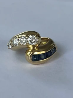Bague Croisée Or Jaune Diamants Saphirs Calibrés