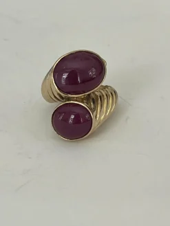 Bague Croisée Or Jaune Rubis Cabochon
