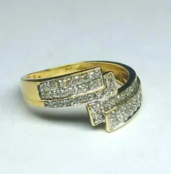 Bague croisée style art déco en or jaune