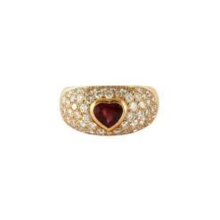 Bague Cœur Or Jaune Rubis birman Diamants