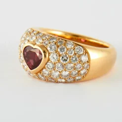 Bague Cœur Or Jaune Rubis birman Diamants