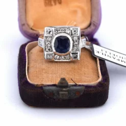 BAGUE DÉCO' - OR BLANC 18 KT - SAPHIR et DIAMANTS