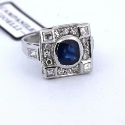 BAGUE DÉCO' - OR BLANC 18 KT - SAPHIR et DIAMANTS