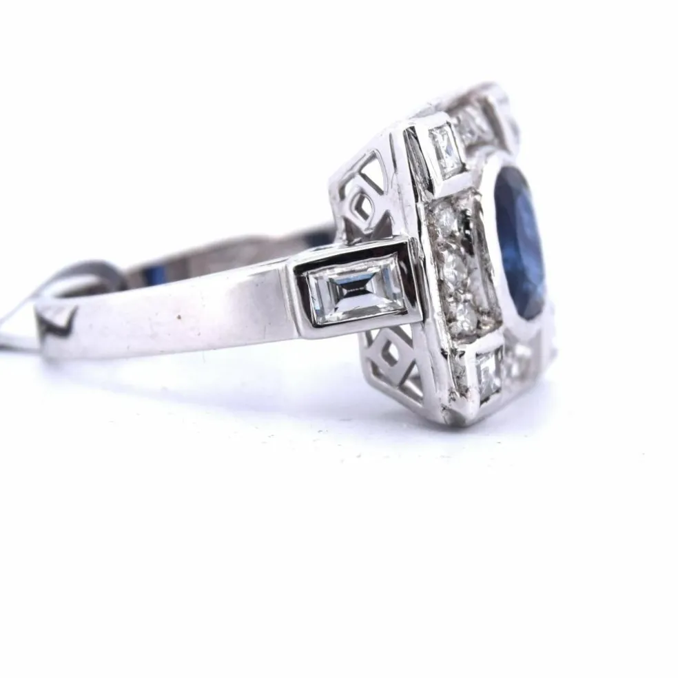 BAGUE DÉCO' - OR BLANC 18 KT - SAPHIR et DIAMANTS