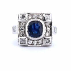 BAGUE DÉCO' - OR BLANC 18 KT - SAPHIR et DIAMANTS