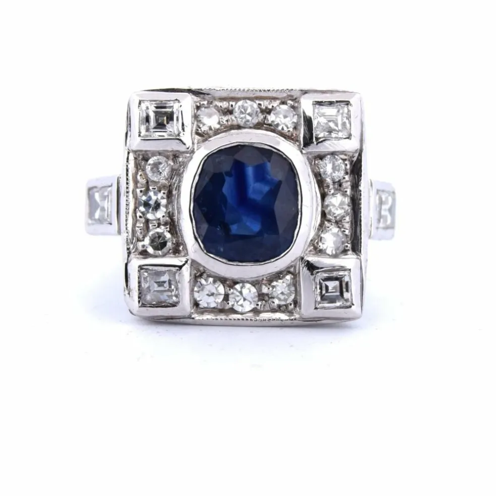 BAGUE DÉCO' - OR BLANC 18 KT - SAPHIR et DIAMANTS