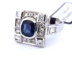 BAGUE DÉCO' - OR BLANC 18 KT - SAPHIR et DIAMANTS