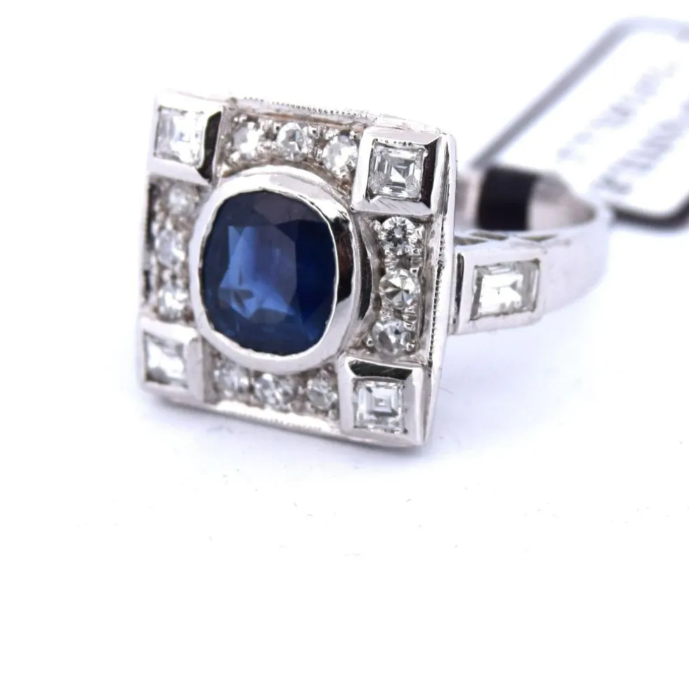 BAGUE DÉCO' - OR BLANC 18 KT - SAPHIR et DIAMANTS
