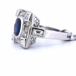 BAGUE DÉCO' - OR BLANC 18 KT - SAPHIR et DIAMANTS