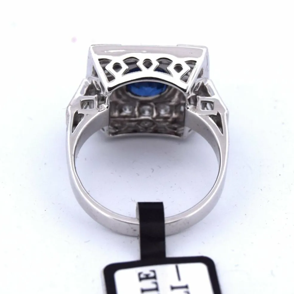 BAGUE DÉCO' - OR BLANC 18 KT - SAPHIR et DIAMANTS