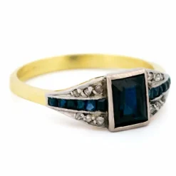 Bague déco en or jaune 14 carats avec diamants et saphirs