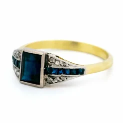 Bague déco en or jaune 14 carats avec diamants et saphirs