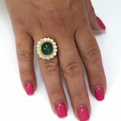 BAGUE DÉCO' EN OR JAUNE 18 KT - ÉMERAUDE NATURELLE ET DIAMANTS