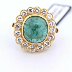 BAGUE DÉCO' EN OR JAUNE 18 KT - ÉMERAUDE NATURELLE ET DIAMANTS
