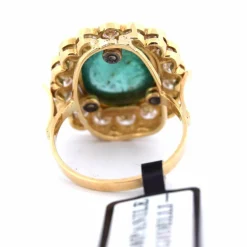 BAGUE DÉCO' EN OR JAUNE 18 KT - ÉMERAUDE NATURELLE ET DIAMANTS