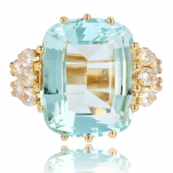 Bague de cocktail aigue-marine et diamants