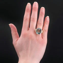 Bague de cocktail aigue-marine et diamants