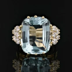Bague de cocktail aigue-marine et diamants