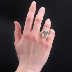 Bague de cocktail aigue-marine et diamants