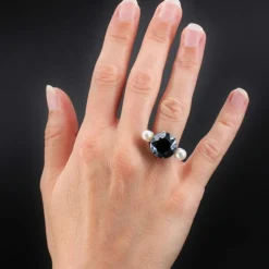 Bague de cocktail hématite et perles