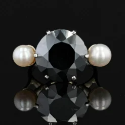 Bague de cocktail hématite et perles