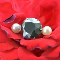Bague de cocktail hématite et perles