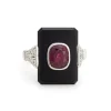 Bague de cocktail platine rubis onyx et diamants