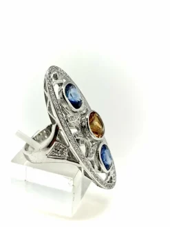 Bague de créateur Marquise saphirs diamants