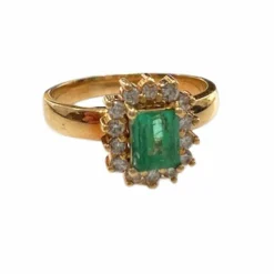 BAGUE DE DESIGN CONTEMPORAIN en OR 18 carats avec DIAMANTS et ÉMERAUDE