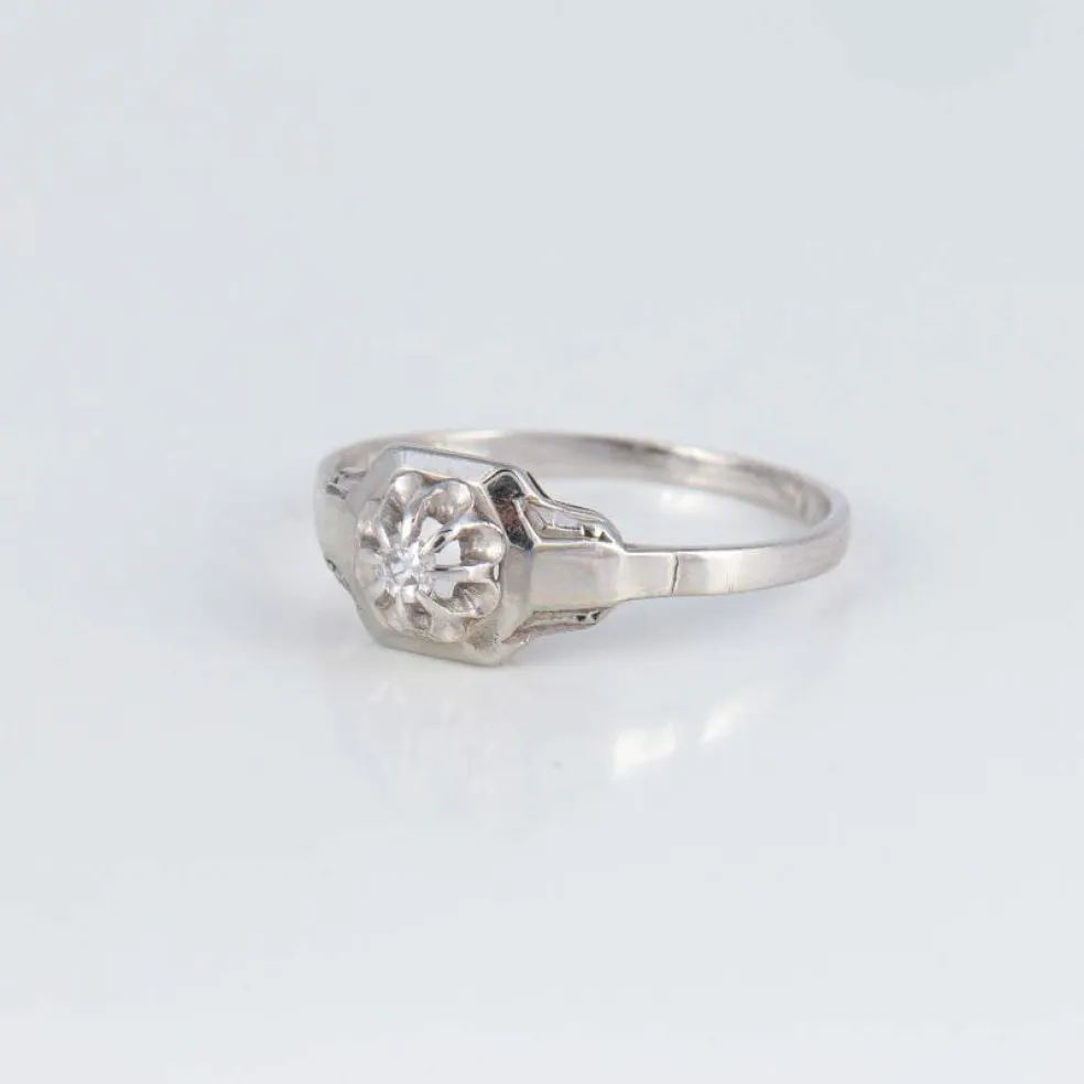 Bague de fiançailles Art Déco or blanc et diamant